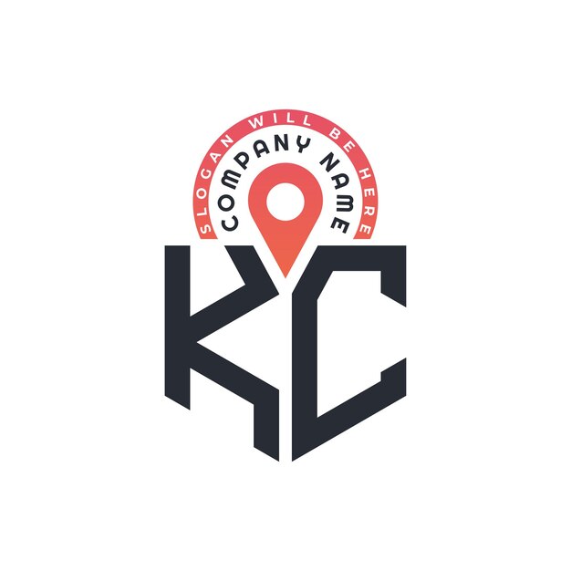 Diseño de logotipo de ubicación de KC para reclutamiento de recursos humanos y carta de navegación Logotipo de KC con icono de ubicación para negocios y tecnología