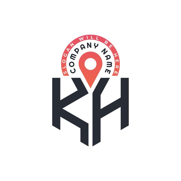 Diseño de logotipo de ubicación de KH para reclutamiento de recursos humanos y navegación Carta Logotipo de KH con icono de ubicación para negocios y tecnología