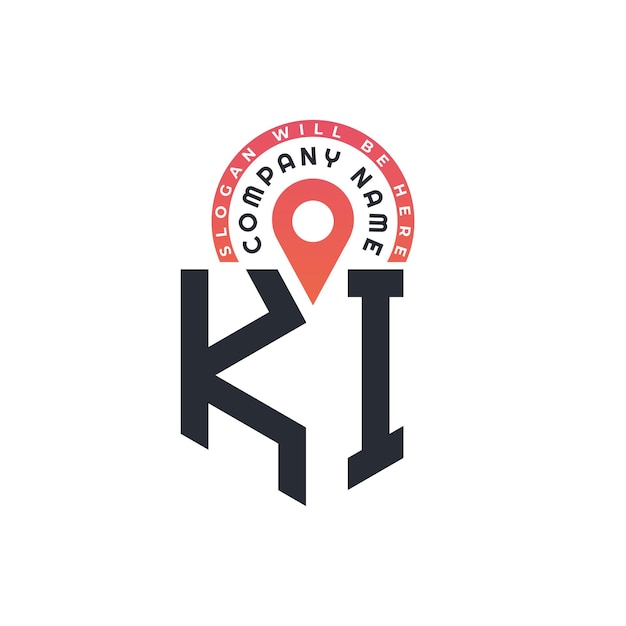 Diseño del logotipo de la ubicación de KI para el reclutamiento de recursos humanos y la navegación Carta Logotipo de KI con icono de ubicación para negocios y tecnología