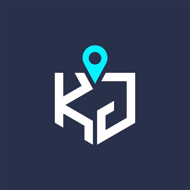 Diseño del logotipo de la ubicación de KJ para el reclutamiento y la navegación Letra Icono vectorial del logotipo KJ