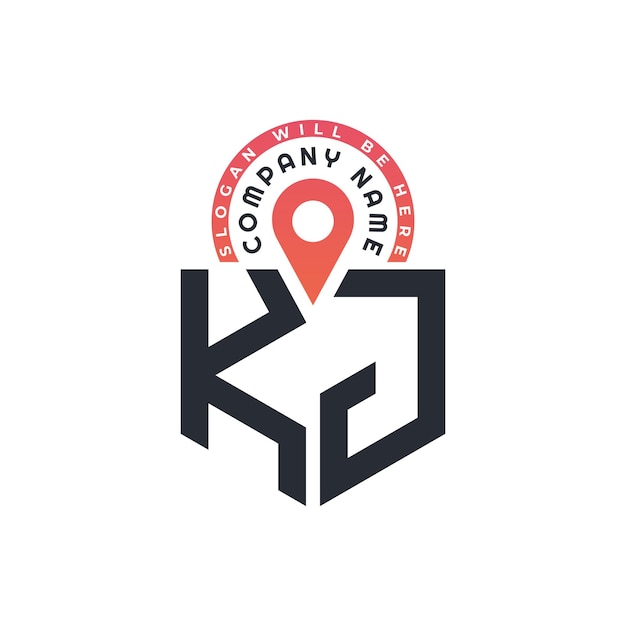 Diseño del logotipo de la ubicación de KJ para el reclutamiento de recursos humanos y la carta de navegación Logotipo de KJ con icono de ubicación para negocios y tecnología