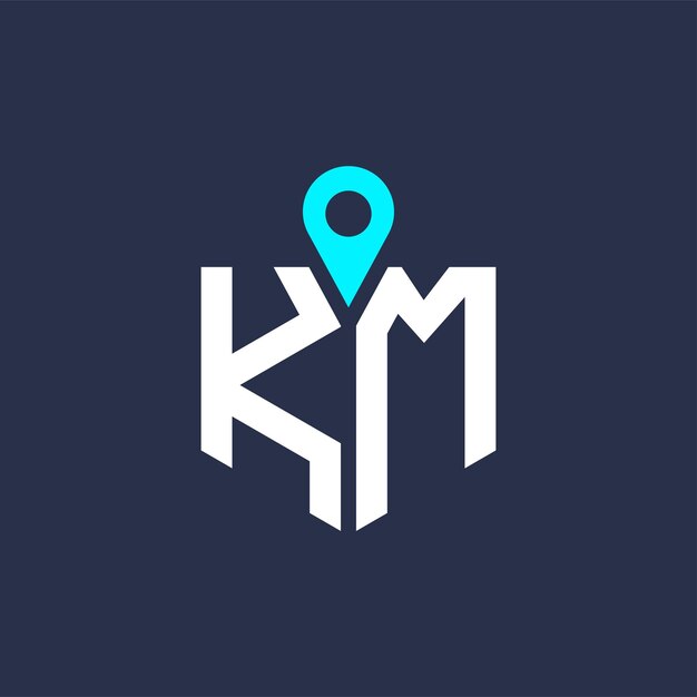 Diseño del logotipo de la ubicación KM para el reclutamiento y la navegación Letra Icono vectorial del logotipo KM