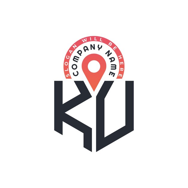 Diseño del logotipo de la ubicación de KU para el reclutamiento de recursos humanos y la carta de navegación Logotipo de KU con icono de ubicación para negocios y tecnología