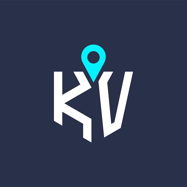 Diseño del logotipo de la ubicación de KV para el reclutamiento y la navegación Letra Icono vectorial del logotipo KV