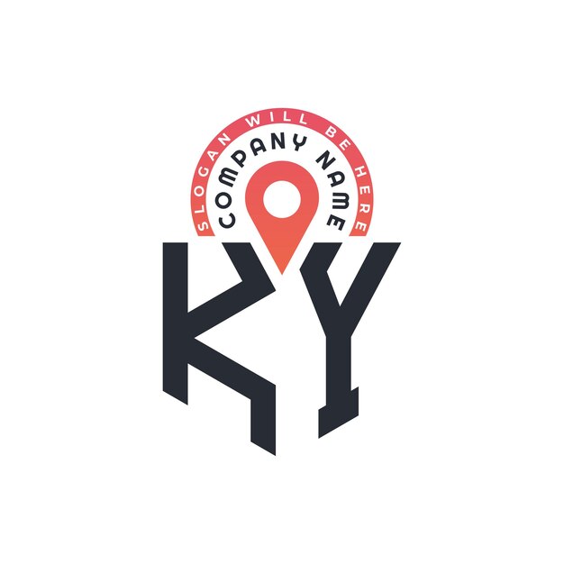 Diseño del logotipo de la ubicación de KY para el reclutamiento de recursos humanos y la carta de navegación Logotipo de KY con icono de ubicación para negocios y tecnología