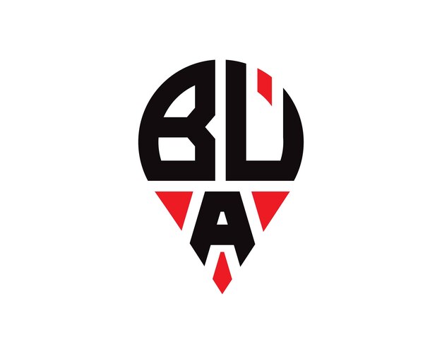Diseño del logotipo de la ubicación de la letra BUA Diseño sencillo del logotipo