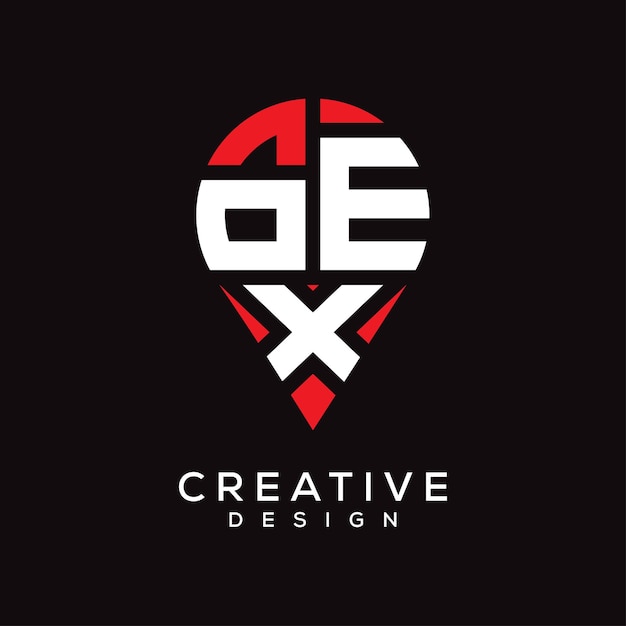 Diseño del logotipo de la ubicación de la letra OEX