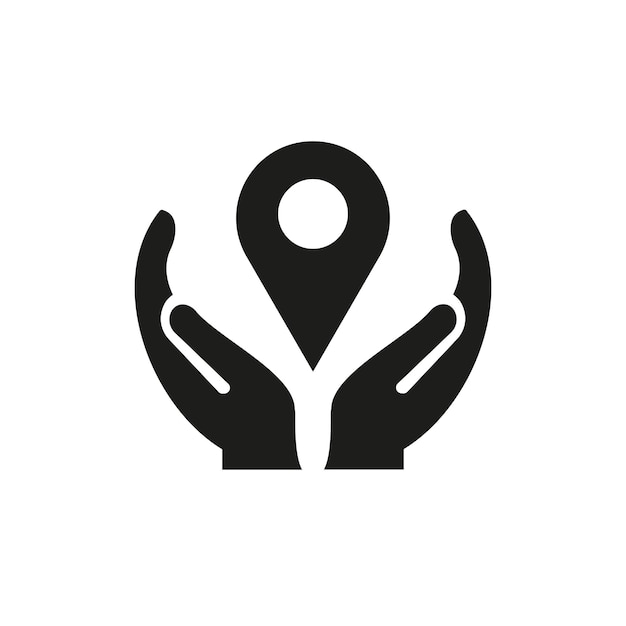 Diseño de logotipo de ubicación de mano Logotipo de ubicación con vector de concepto de mano Diseño de logotipo de mano y ubicación