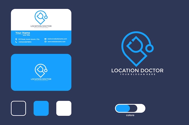 diseño de logotipo de ubicación de médico y tarjeta de visita
