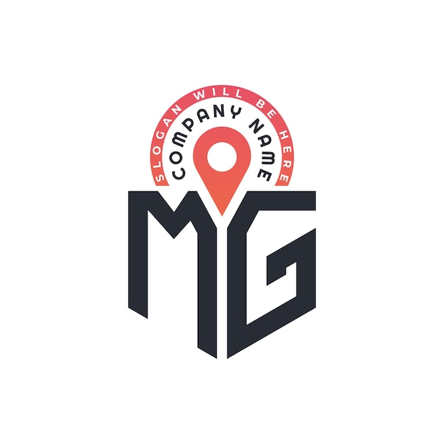 Diseño del logotipo de ubicación de MG para la contratación de recursos humanos y la carta de navegación Logotipo de MG con icono de ubicación para negocios y tecnología