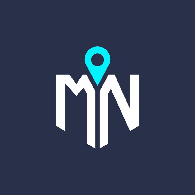 Diseño del logotipo de ubicación de MN para reclutamiento y navegación Letra Icono vectorial del logotipo MN