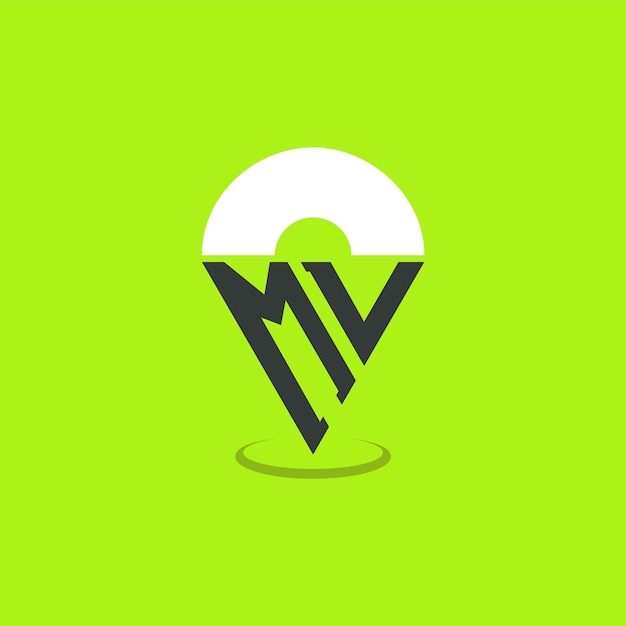 Diseño del logotipo de ubicación de MV Letras modernas Logotipo de MV Pinpoint para aplicaciones de mapas de navegación y negocios basados en la ubicación