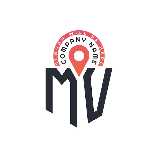Diseño de logotipo de ubicación de MV para reclutamiento de recursos humanos y carta de navegación Logotipo de MV con icono de ubicación para negocios y tecnología