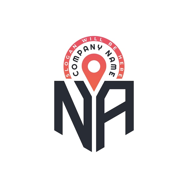 Diseño del logotipo de la ubicación de NA para el reclutamiento de recursos humanos y la carta de navegación Logotipo de NA con icono de ubicación para negocios y tecnología