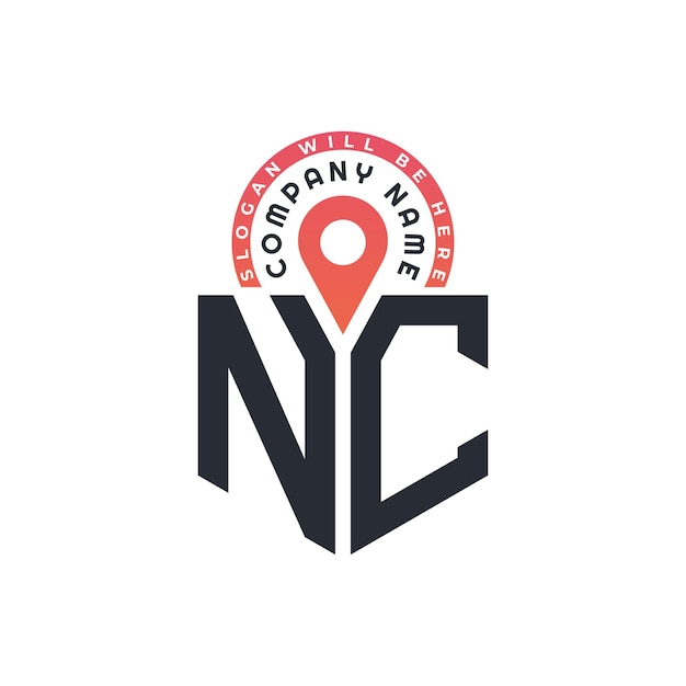 Diseño de logotipo de ubicación de NC para reclutamiento de recursos humanos y carta de navegación Logotipo de NC con icono de ubicación para negocios y tecnología