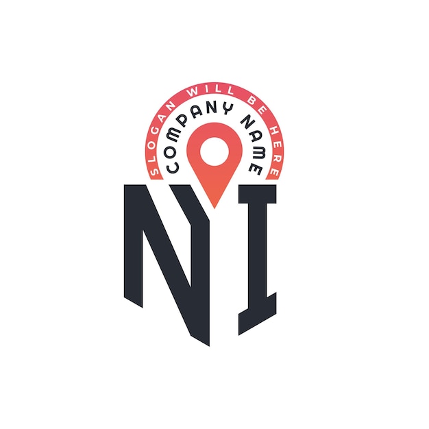 Diseño del logotipo de la ubicación de NI para el reclutamiento de recursos humanos y la navegación Letra Logotipo de NI con icono de ubicación para negocios y tecnología