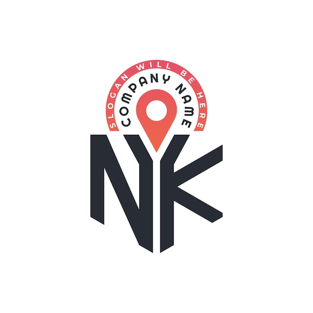 Diseño de logotipo de ubicación de NK para reclutamiento de recursos humanos y carta de navegación Logotipo de NK con icono de ubicación para negocios y tecnología