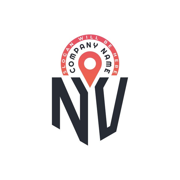 Diseño de logotipo de ubicación de NV para reclutamiento de recursos humanos y navegación Carta Logotipo de NV con icono de ubicación para negocios y tecnología
