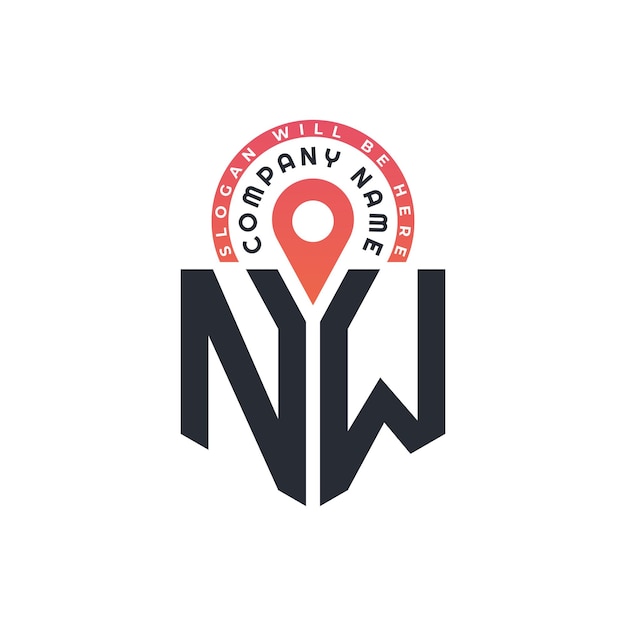 Diseño del logotipo de la ubicación de NW para el reclutamiento de recursos humanos y la carta de navegación Logotipo de NW con icono de ubicación para negocios y tecnología