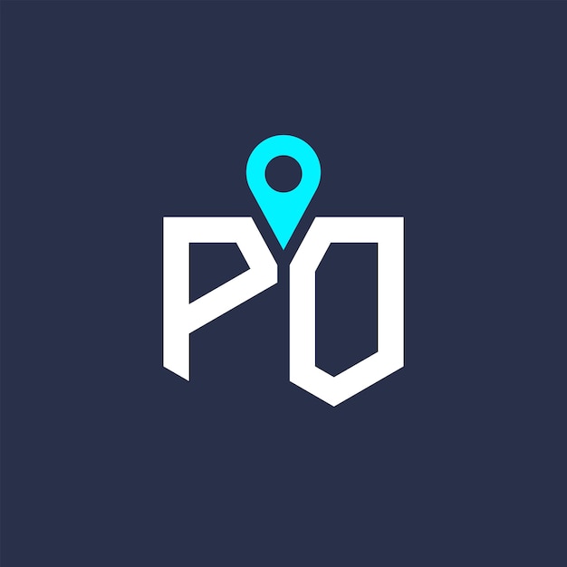 Diseño del logotipo de la ubicación del PO para el reclutamiento y la navegación Carta Icono vectorial del logotipo del PO