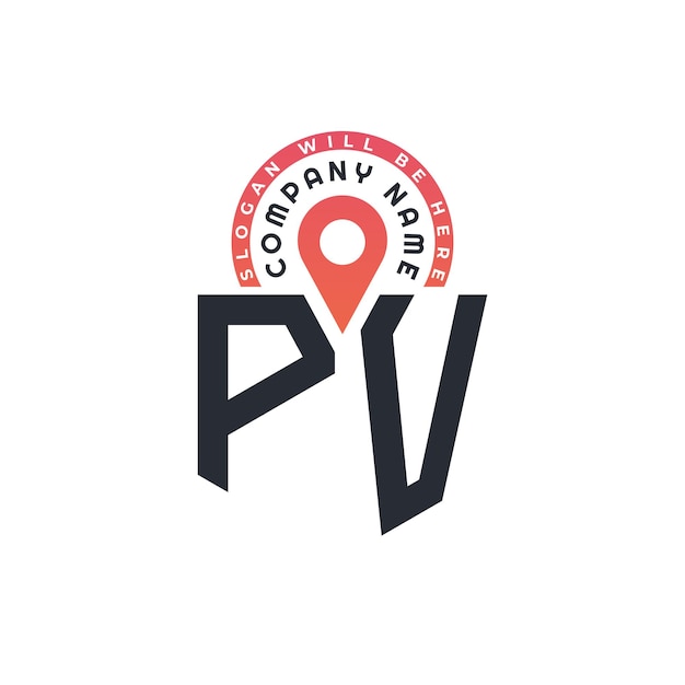 Diseño de logotipo de ubicación PV para reclutamiento de recursos humanos y carta de navegación Logotipo PV con icono de ubicación para negocios y tecnología