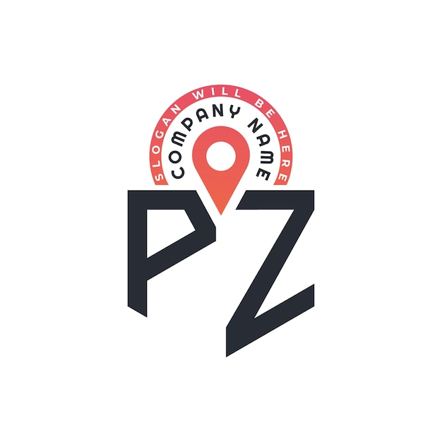 Diseño de logotipo de ubicación de PZ para reclutamiento de recursos humanos y navegación Carta Logotipo de PZ con icono de ubicación para negocios y tecnología