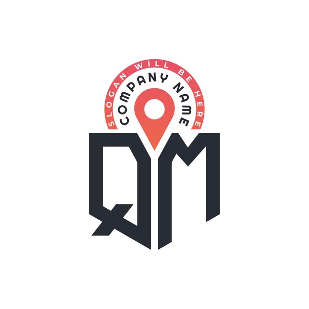 Diseño de logotipo de ubicación de QM para reclutamiento de recursos humanos y carta de navegación Logotipo de QM con icono de ubicación para negocios y tecnología