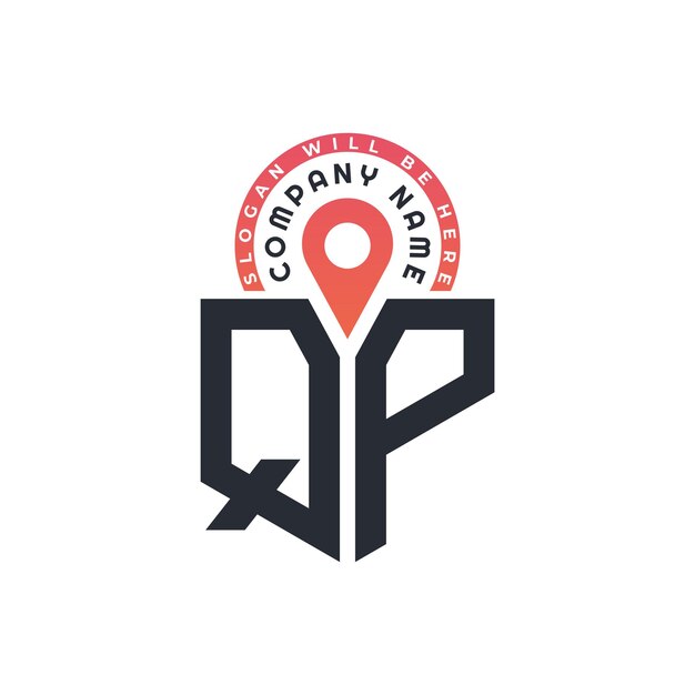 Diseño de logotipo de ubicación de QP para reclutamiento de recursos humanos y carta de navegación Logotipo de QP con icono de ubicación para negocios y tecnología