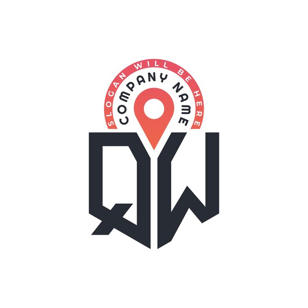 Diseño de logotipo de ubicación de QW para reclutamiento de recursos humanos y carta de navegación Logotipo de QW con icono de ubicación para negocios y tecnología