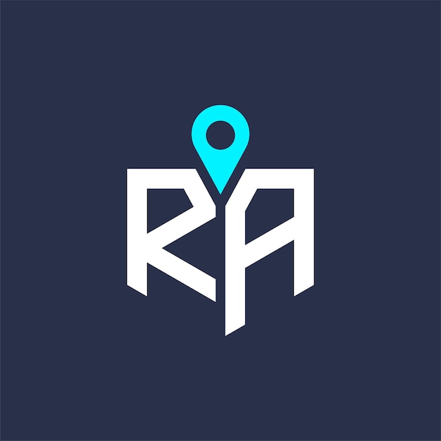 Diseño del logotipo de la ubicación de RA para el reclutamiento y la navegación Letra Icono vectorial del logotipo RA
