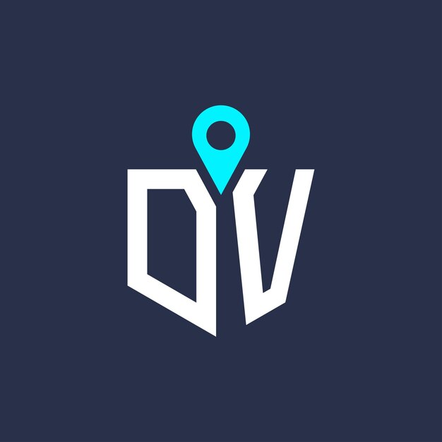 Diseño de logotipo de ubicación para reclutamiento y navegación Letra DV Icono vectorial de logotipo DV