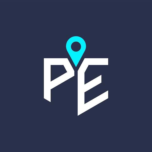 Diseño del logotipo de la ubicación para el reclutamiento y la navegación Letra Icono vectorial del logotipo PE