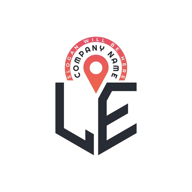Diseño del logotipo de la ubicación de LE para el reclutamiento de recursos humanos y la carta de navegación Logotipo de LE con icono de ubicación para negocios y tecnología