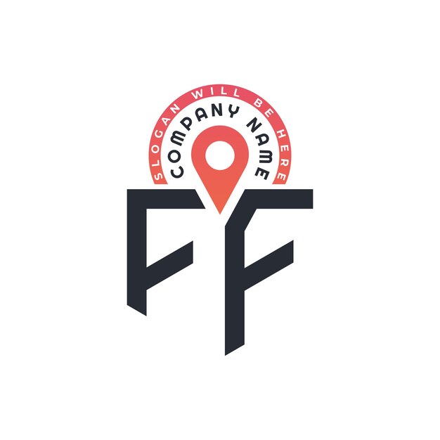 Diseño de logotipo de ubicación para reclutamiento de recursos humanos y navegación Carta FF Logotipo FF con icono de ubicación para negocios y tecnología