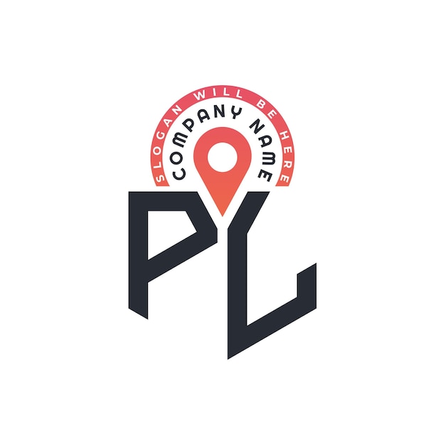 Diseño de logotipo de ubicación para reclutamiento de recursos humanos y navegación Carta PL Logotipo de ubicación con icono de ubicación para negocios y tecnología
