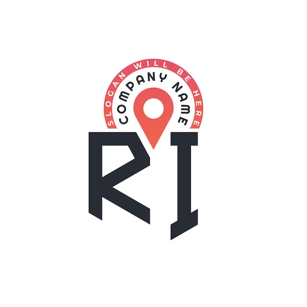 Diseño de logotipo de ubicación para reclutamiento de recursos humanos y navegación Carta RI Logotipo de RI con icono de ubicación para negocios y tecnología