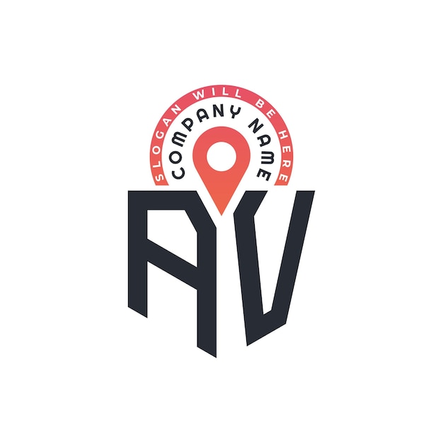 Diseño de logotipo de ubicación para reclutamiento de recursos humanos y navegación Letra AV Logotipo con icono de ubicación para negocios y tecnología AV