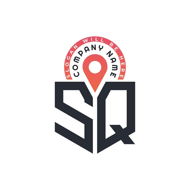 Diseño de logotipo de ubicación de SQ para reclutamiento de recursos humanos y carta de navegación Logotipo de SQ con icono de ubicación para negocios y tecnología