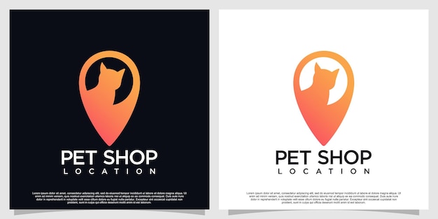 Diseño de logotipo de ubicación de tienda de mascotas único vector premium