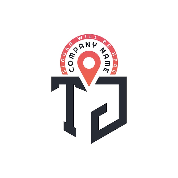 Diseño de logotipo de ubicación de TJ para reclutamiento de recursos humanos y navegación Carta Logotipo de TJ con icono de ubicación para negocios y tecnología
