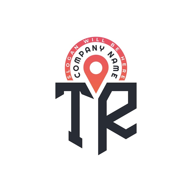 Diseño de logotipo de ubicación de TR para reclutamiento de recursos humanos y navegación Carta Logotipo de TR con icono de ubicación para negocios y tecnología