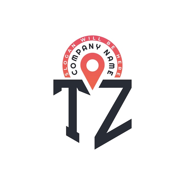 Diseño de logotipo de ubicación de TZ para reclutamiento de recursos humanos y navegación Carta Logotipo de TZ con icono de ubicación para negocios y tecnología