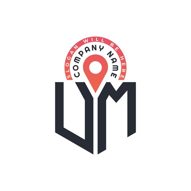 Diseño de logotipo de ubicación de UM para reclutamiento de recursos humanos y carta de navegación Logotipo de UM con icono de ubicación para negocios y tecnología