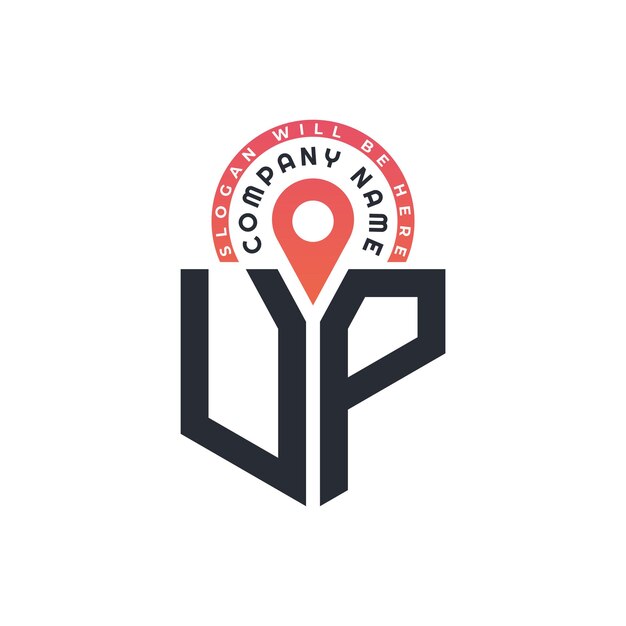 Diseño del logotipo de la ubicación de UP para el reclutamiento de recursos humanos y la navegación Carta Logotipo de UP con icono de ubicación para negocios y tecnología