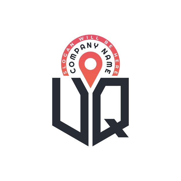Diseño de logotipo de ubicación de UQ para reclutamiento de recursos humanos y navegación Carta Logotipo de UQ con icono de ubicación para negocios y tecnología