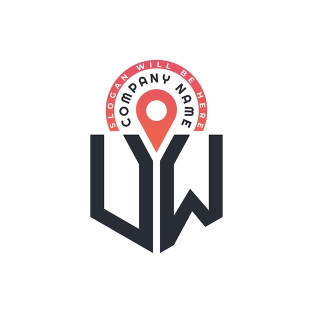 Diseño de logotipo de ubicación de UW para reclutamiento de recursos humanos y carta de navegación Logotipo de UW con icono de ubicación para negocios y tecnología