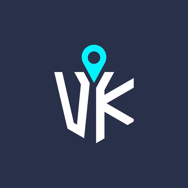 Diseño del logotipo de ubicación de VK para reclutamiento y navegación Letra Icono vectorial del logotipo VK