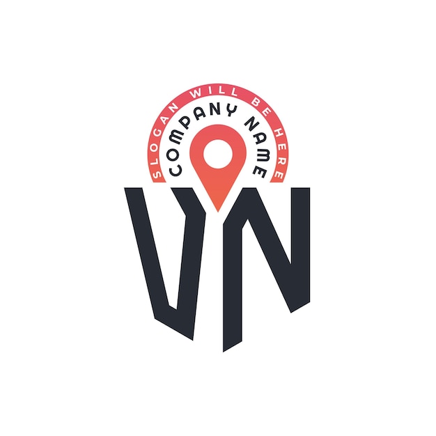 Diseño de logotipo de ubicación de VN para reclutamiento de recursos humanos y navegación de cartas Logotipo de VN con icono de ubicación para negocios y tecnología