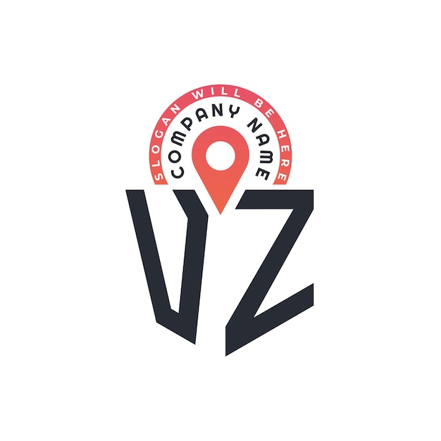 Diseño del logotipo de ubicación de VZ para el reclutamiento de recursos humanos y la carta de navegación Logotipo de VZ con icono de ubicación para negocios y tecnología
