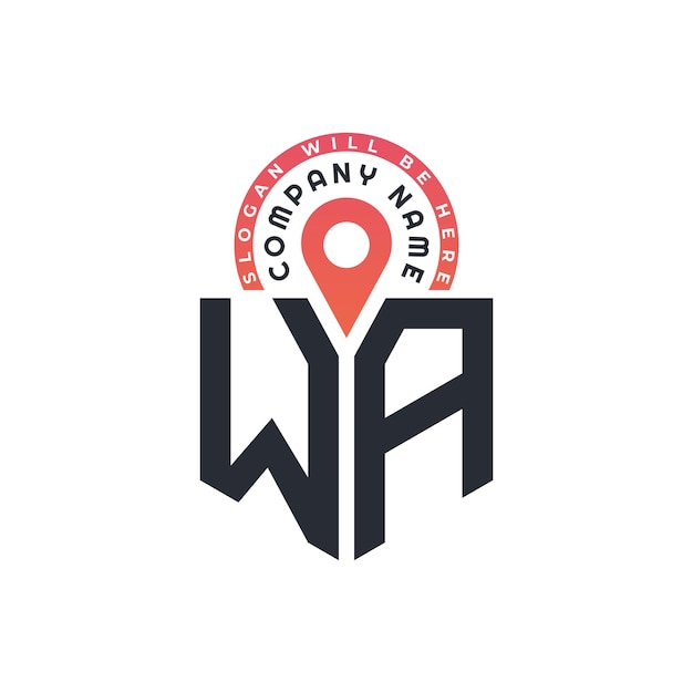 Diseño de logotipo de ubicación de WA para reclutamiento de recursos humanos y carta de navegación Logotipo de WA con icono de ubicación para negocios y tecnología